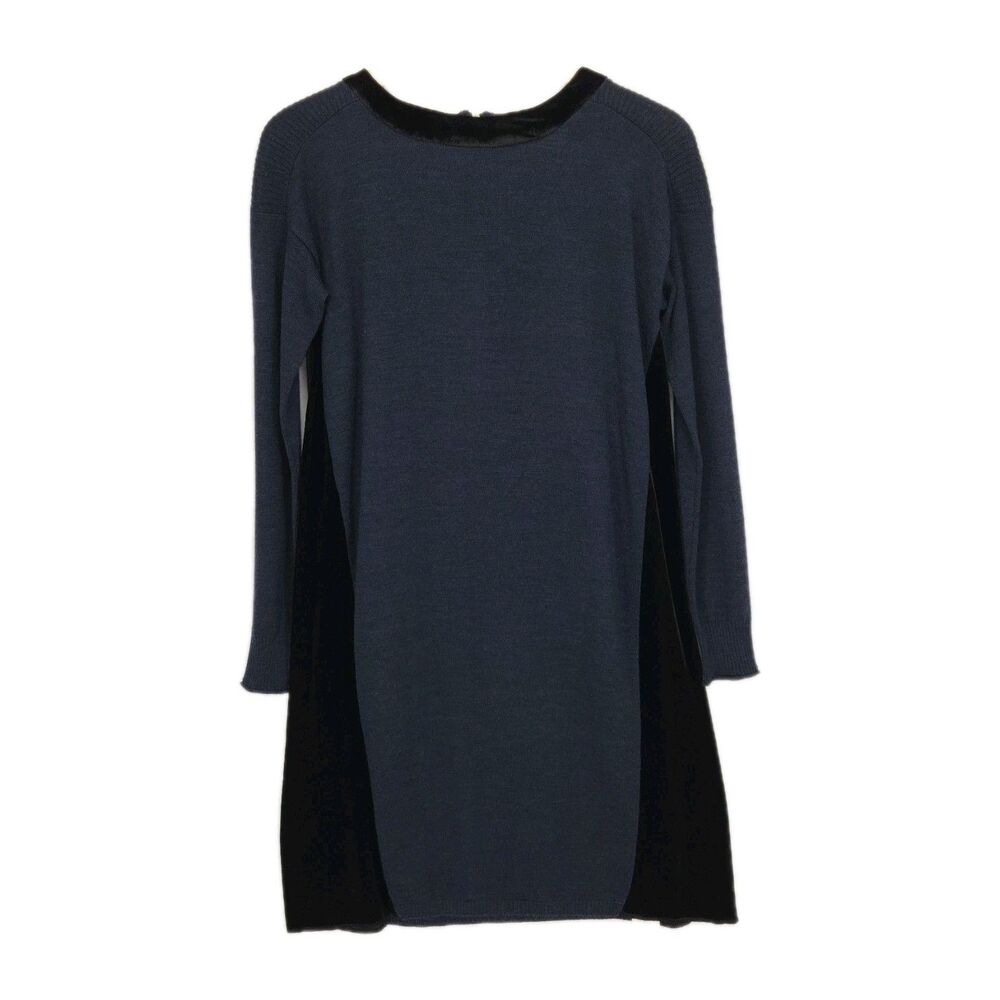New Wrap London Womens Merino Wool Sweater Dress Velvet Side Panels Navy Small